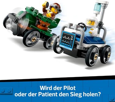 Набір LEGO City Літак проти гоночного автомобіля на лікарняному ліжку - Іграшка для хлопчиків і дівчаток від 5 років - Конструктор