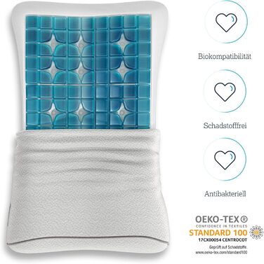 Ортопедична подушка для шиї Technogel Anatomic Curve запатентована, не містить шкідливих речовин та сертифікована гелева подушка для шийного відділу хребта для сну на спині та боці, включаючи наволочку 66x40x0,7 см, висота 7 см