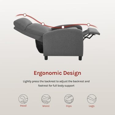 Крісло-реклайнер WOLTU з функцією відкидання/сну, з підставкою для ніг, регульоване, вітальня/спальня, м&39яке, 89 x 102 x 65,5 см, льон, темно-сірий