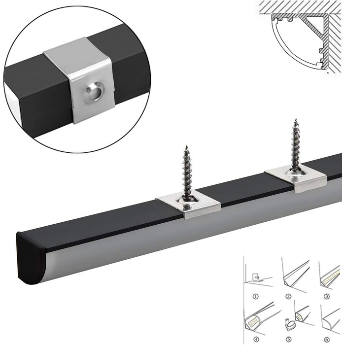 Світлодіодний алюмінієвий профіль SWAWIS 6x1M, світлодіодний трековий світлодіодний канал прямокутник для світлодіодної стрічки та світлодіодної стрічки шириною 16,4 мм включно з торцевою кришкою та монтажним затискачем, підходить для внутрішнього та зовн