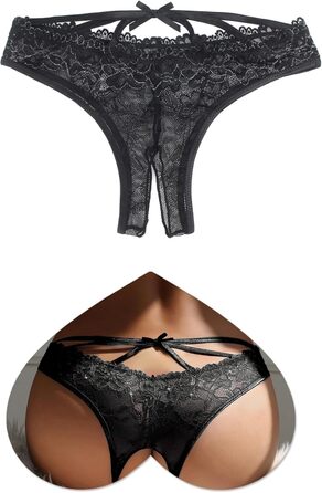 Жіночі мереживні стрінги ohmydear, чорні, з вирізом спереду, розмір M