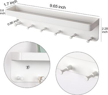 Скромна ключниця з полицею, 6 гачків, самоклеюча настінна ключниця, маленький гачок для ключів для передпокою, вхідної зони, кухні