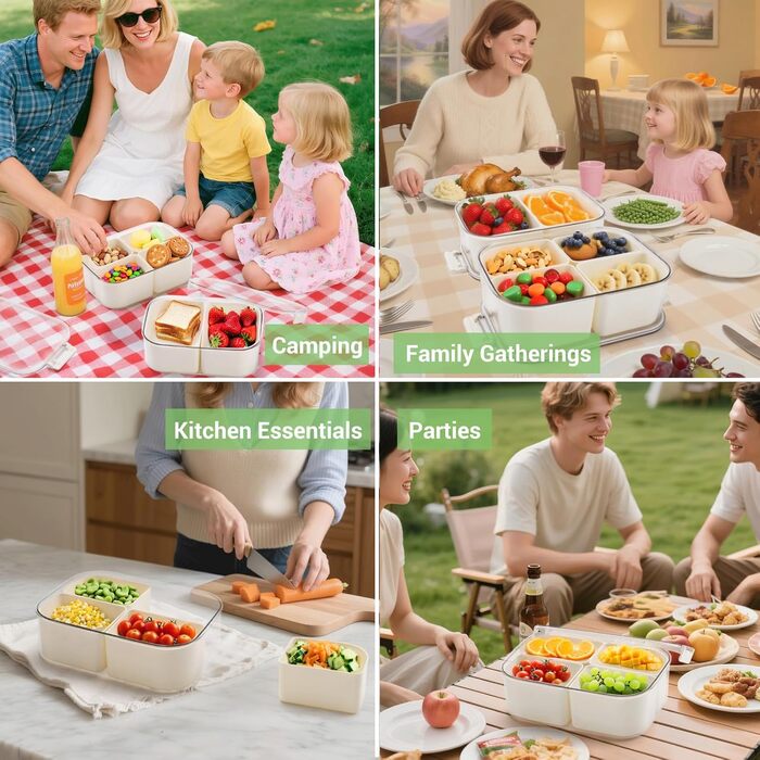 Розкішна коробка для снеків із 6 відділеннями, набір із 2 мисок для снеків для дітей, тарілки для снеків з кришками, багаторазова портативна коробка для снеків, горіхів, фруктів, спецій, подорожей, вечірок, пікніків, можна мити в посудомийній машині, біли