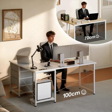 Кутовий письмовий стіл ODK з 4 шухлядами, 135100 см L-подібний стіл з розеткою та портом зарядки USB, двосторонній стіл з місцем для зберігання для домашнього офісу, білий колір 135 100 см