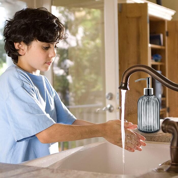 Набір з 2 скляних дозаторів для мила з насосом, дозатор для рідкого мила 400 мл для миючого засобу, шампуню та лосьйону, багатораз