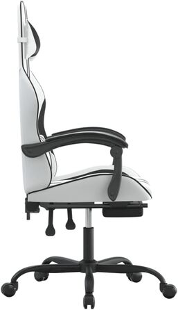 Геймерське крісло з підставкою для ніг, біла та чорна штучна шкіра, регульована спинка та висота, функція повороту на 360 градусів, міцна та брудовідштовхувальна штучна шкіра, міцне 36,5 x 42 см (Ш x Г), чорний колір