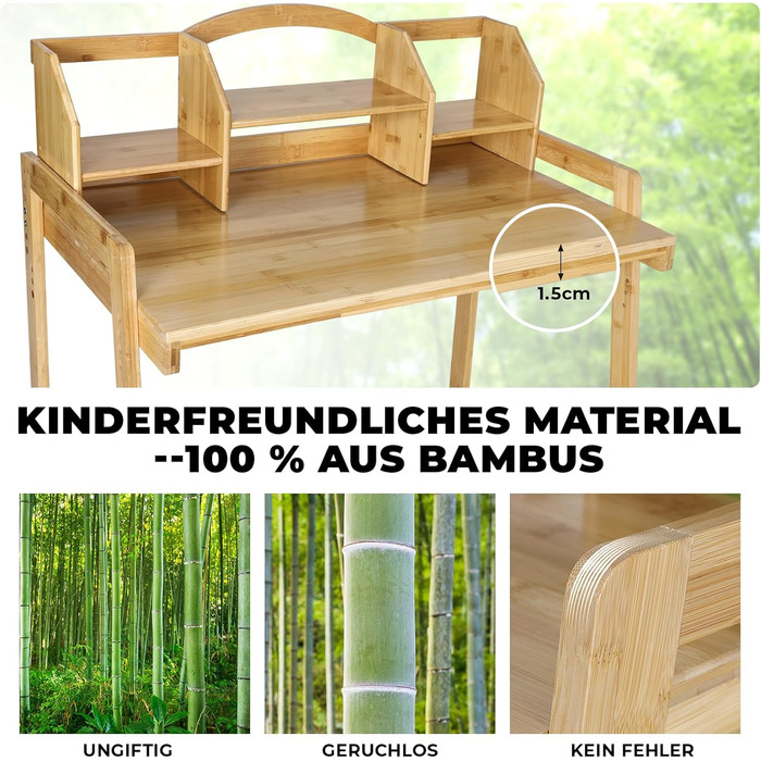 Регульована по висоті дитяча парта, дитяча парта зі стільцем, бамбукова дерев'яна парта, шкільна парта з полицею для зберігання кн