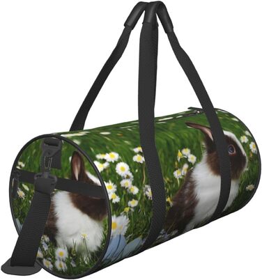 Спортивна сумка для подорожей, біло-коричнева, з принтом кролика, сумка на ніч, чорна, універсальний розмір
