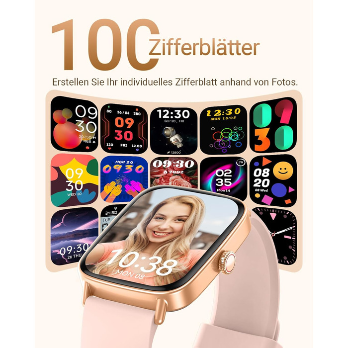 Розумний годинник для чоловіків та жінок з функцією телефону, фітнес-годинник 1,85 дюйма, понад 100 спортивних режимів, фітнес-трекер з моніторингом серцевого ритму/SpO2/сну, крокомір, водонепроникний спортивний годинник IP68 для iOS та Android, рожевий