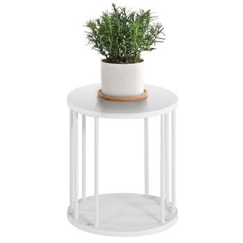 Кругла металева підставка для рослин HDANI 35 см, міцна та надійна підставка для квітів для вітальні, саду, балкону, дерев&39яний квітковий табурет, білий колір, висота 35 см
