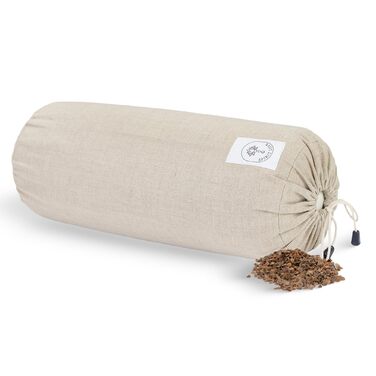 Льняний валик для йоги Spirit Love Круглий валик для йоги з органічною гречаною лушпинням Валик для шиї з чохлом, який можна прати Ідеально підходить як подушка для шиї 100 натуральний лляний круглий валик, безпечний для шкіри - 40x14 см