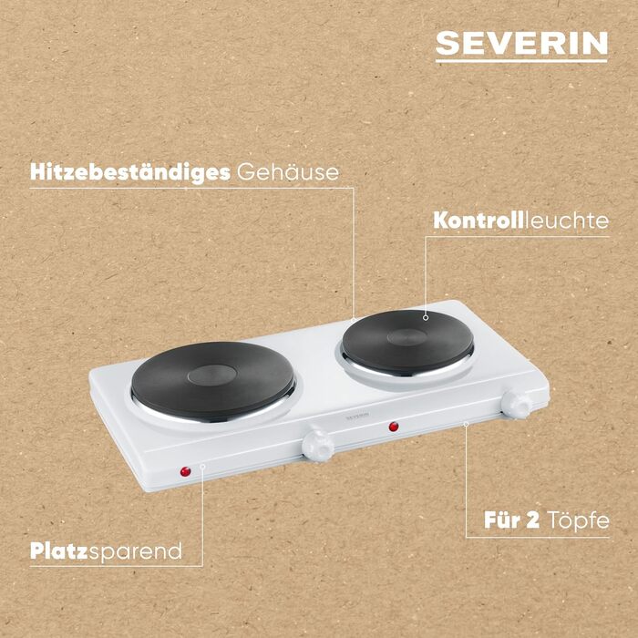 Подвійна конфорка SEVERIN для кухні, офісу або кемпінгу, невелика плита з плавним регулюванням температури, похідна плита на дві каструлі, біла, 1,500 Вт, DK 1042 біла одинарна