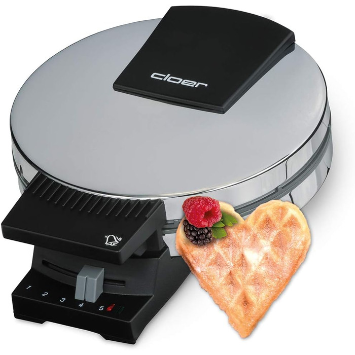 Вафельниця Cloer 185 для вафлі-серця, 930 Вт, розмір вафель 16 см, важкі пластини для випічки, оптичний та акустичний готовий повідомлення, корпус з нержавіючої сталі, нержавіюча сталь, хромована вафля розмір 16 см з сигнальним тоном Chrome
