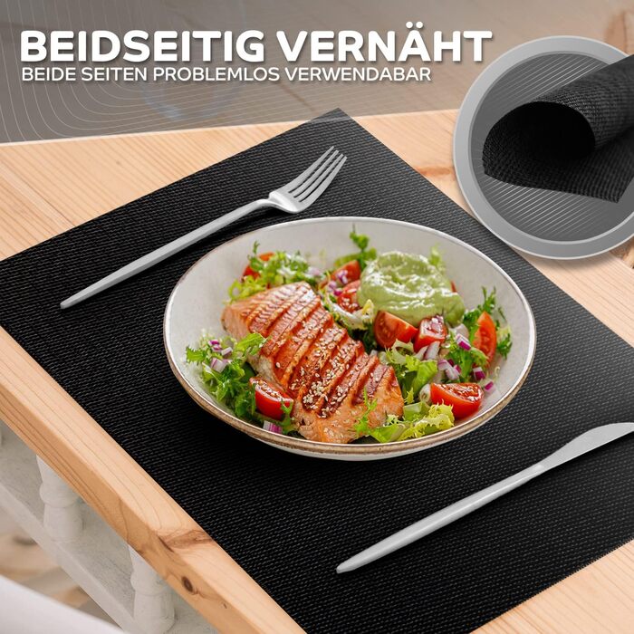 Набір з 6 килимків чорний - 44x32см - Килимки, що миються з ПВХ - Термостійкий килимок для столу - Килимок - Килимок для столу чор