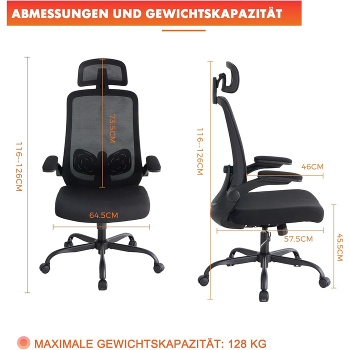 Ергономічне офісне крісло Sweetcrispy з підголівником та регульованими підлокітниками, функція повороту на 360, регульоване по висоті ігрове та робоче крісло для домашнього офісу та офісу, чорне, відкидні підлокітники