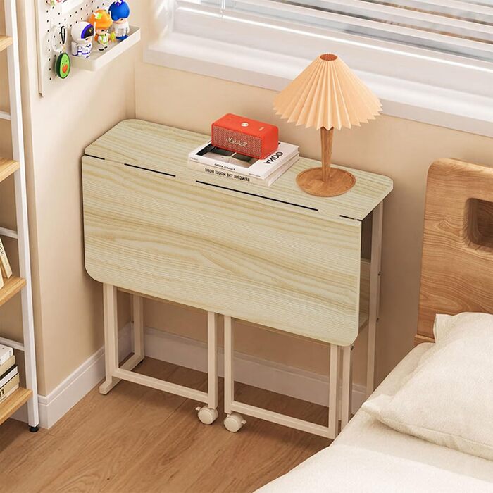 Розкладний стіл, розкладний стіл на колесах, невеликий розкладний комп&39ютерний стіл з полицею, бічний столик, розкладний стіл для домашнього офісу, промисловий дизайн, дуб 80 x 58 x 75 см, розкладний стіл з дуба 80 x 58 x 75 см