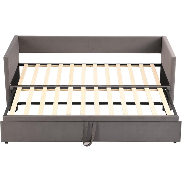 Диван-ліжко 90/180x200 см, Розсувне м&39яке ліжко з рейковим каркасом, Гостьове ліжко, Дитяче ліжко, Багатофункціональне ліжко, Оксамитова тканина, Сірий (Grey-2)