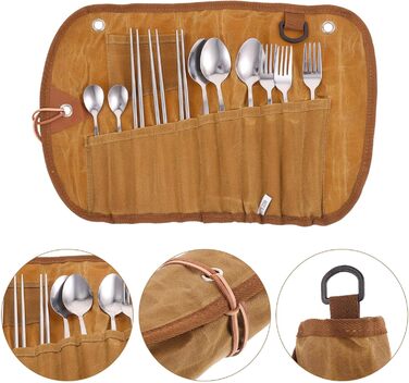 Набір посуду для кемпінгу Beavorty з рулоном столових приборів, портативні столові прибори з нержавіючої сталі для подорожей на відкритому повітрі з сумкою для зберігання, легкий посуд для пікніка для кемпінгу, походів та барбекю