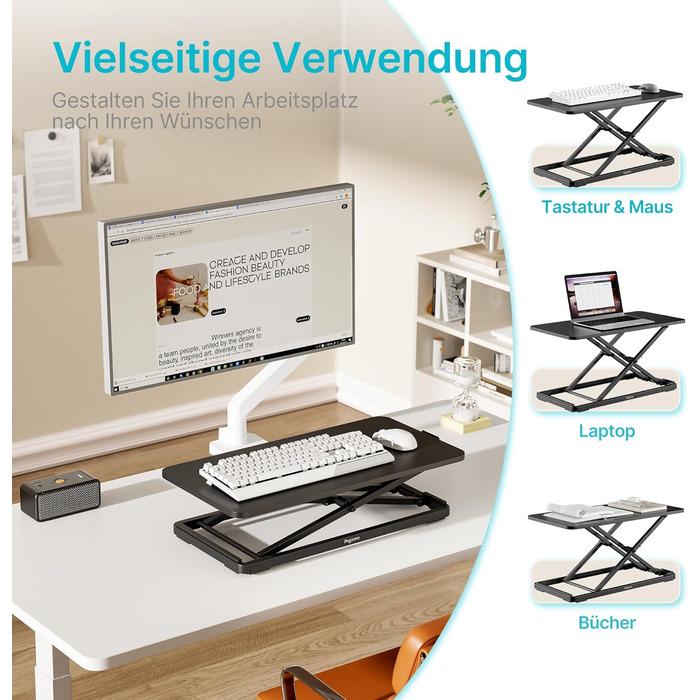 Стіл з регульованою висотою для роботи сидячи та стоячи, ергономічна підставка, стіл для роботи стоячи 61 x 30 см, складаний столик для ноутбука, чорний