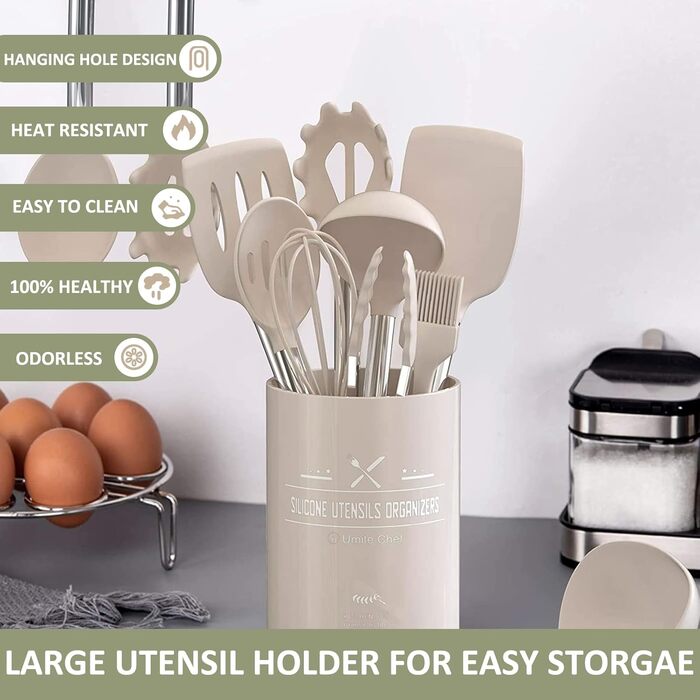 Набір кухонного посуду Umite Chef, нержавіюча сталь, 15 предметів, антипригарний, посуд, лопатки, подарунковий хакі