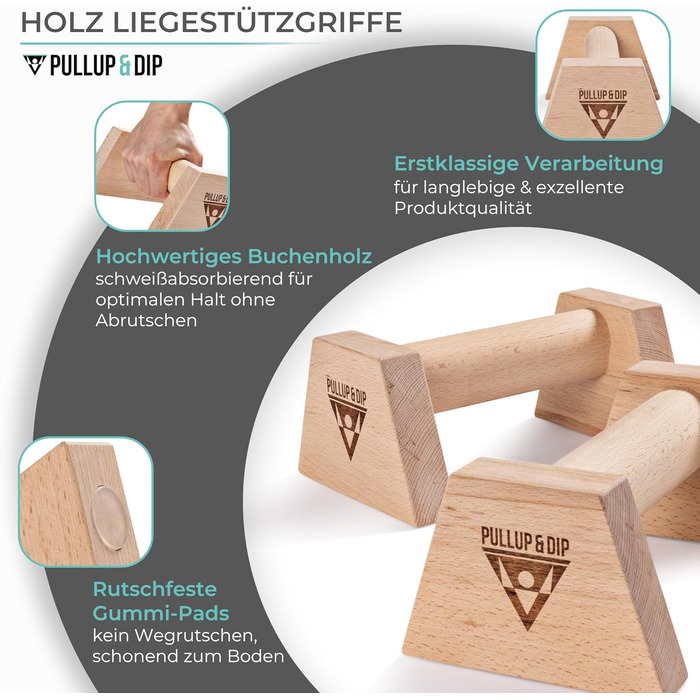 Дерев&39яні ручки для віджимань PULLUP & DIP, включаючи бандажі для зап&39ястя ергономічні ручки для стійки на руках, нековзні перекладини для віджимань, калістеніки, фітнесу та тренування верхньої частини тіла