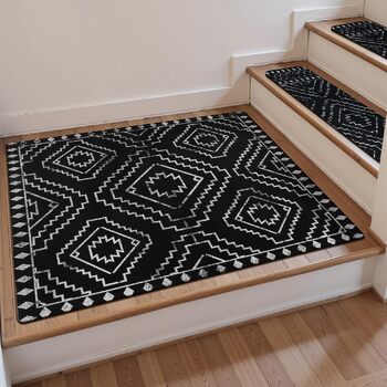 Сходинки OJIA, нековзні, килимок у тон для дерев&39яних сходинок, квадратні сходинки Capet, гумова підкладка, доріжка для сходів, нековзний килимок для сходової площадки, 81,3 x 81,3 см (прямокутні), чорний/марокканський 1