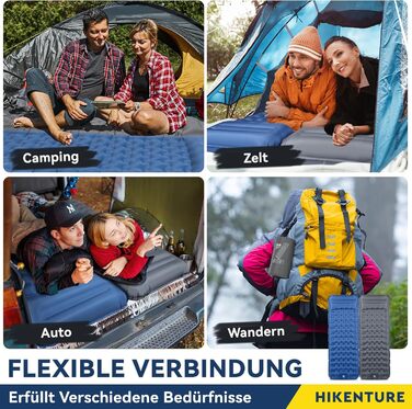 Килимок для сну HIKENTURE, 13 см ультратовстий кемпінговий килимок для сну з подушкою, надувний повітряний матрац, невеликий розмір упаковки, ультралегкий килимок для сну з ножним насосом для використання на свіжому повітрі, для походів, для намету, сірий