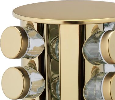 Підставка для спецій Relaxdays з 20 баночками для спецій, зі вставкою-шейкером, поворотна на 360, карусель для спецій, нержавіюча сталь, золотий/прозорий