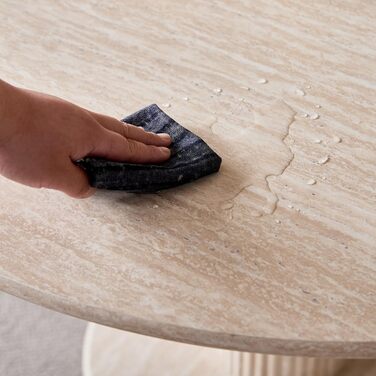 Круглий обідній стіл з циліндричними ніжками, під мармур, сучасний мінімалістичний обідній стіл для вітальні або кухні, 115 x 115 x 75 см Жовтий травертин