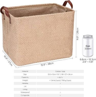 Упаковки з джуту та бавовни Льон Невеликий кошик для зберігання Мила квадратна коробка для туалетних іграшок Будь-який предмет 28,7 літра Настільний органайзер для гаджетів (стиль А), 2