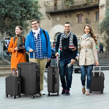 Набір багажу LALAHO з 4 предметів, комплект дорожніх валіз, комплект валіз з твердої оболонки з ABS-пластику, комплект багажу з телескопічною ручкою, ручна поклажа, чорний. Комплект багажу з 4 предметів (смугастий)