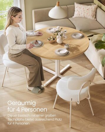 Круглий обідній стіл VASAGLE, маленький кухонний стіл для 4 осіб, сільський стиль, водостійка поверхня, діаметр 80 см, висота 74,8 см, для їдальні, вітальні, колір золотий дуб KDT082Y02