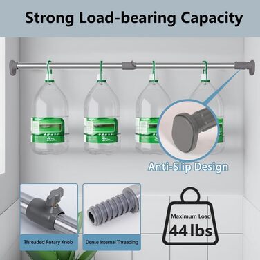 Штанга для одягу Hershii для шафи, натяжна штанга для віконної/душової шторки, свердління не потрібне, телескопічна штанга з нержавіючої сталі, висувна штанга для гардеробу, діаметр трубки 25,4/22,2 мм, 40-60 см, колір слонової кістки, сірий 40-60 см