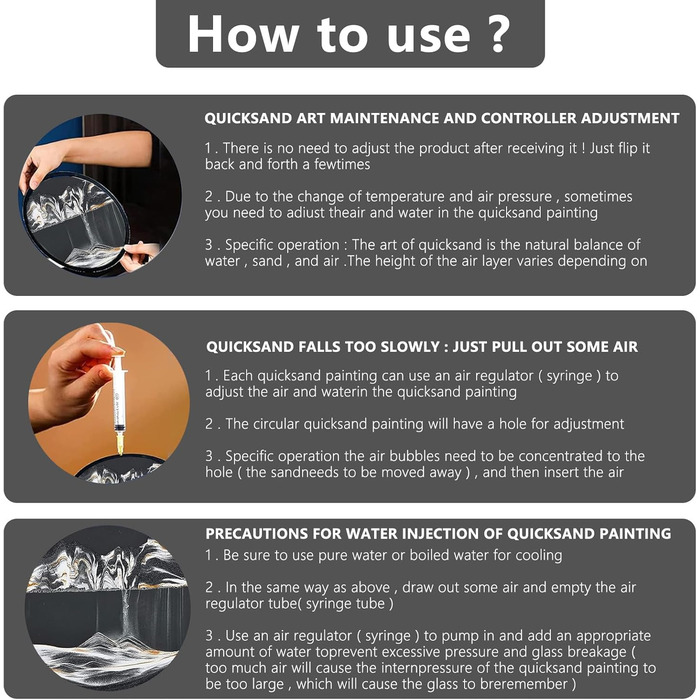 Піщані картини для обертання, 3D піщаний пейзаж, рухоме піщане мистецтво, кругле скло, рухоме зображення глибокого морського піску, рамка з плинним піском, настінна прикраса, вітальня, офіс, подарунки (чорно-білий 1, 60-60L x 60B см чорно-білий 1