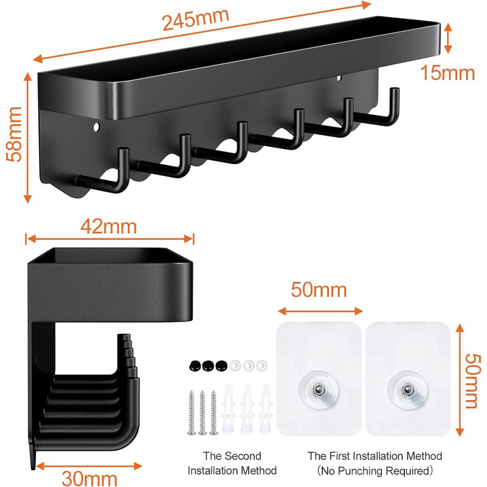 Ключниця Newaner з полицею і 6 гачками, компактна портативна ключниця-органайзер, ключниця без свердління для настінного кріплення