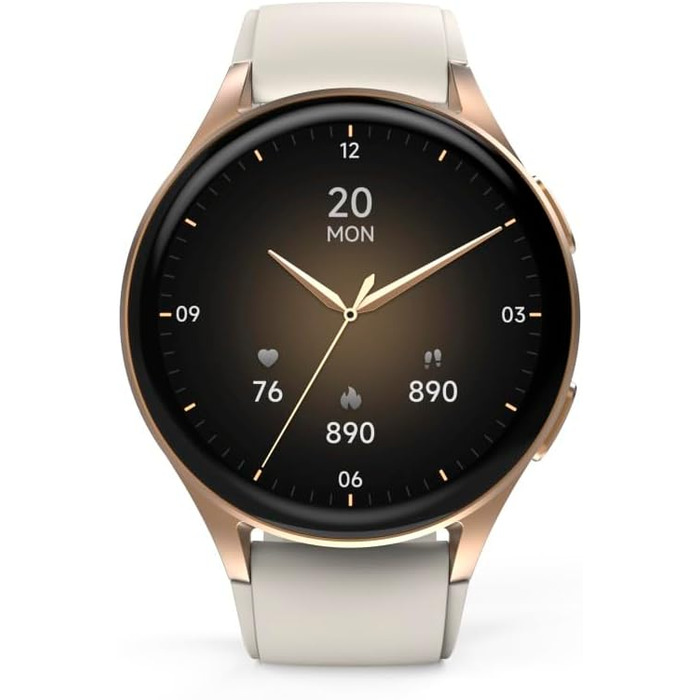 Розумний годинник Hama 8900 з GPS, водонепроникний IP68, функція телефону (сенсорний AMOLED-дисплей, голосове керування, спортивні режими, трекер сну, пульсометр, WhatsApp, годинник для бігу, пульсометр, фітнес-годинник) золотого кольору