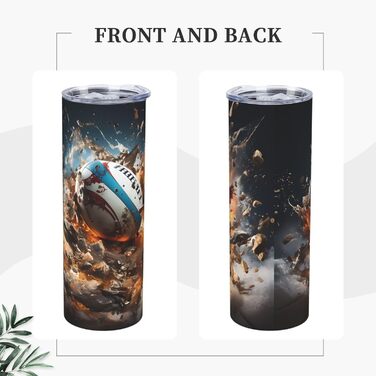 Кружка з прямою трубочкою, дизайн Регбі у вогні, з принтом, підходить для кемпінгу, офісу та дому, 590 мл