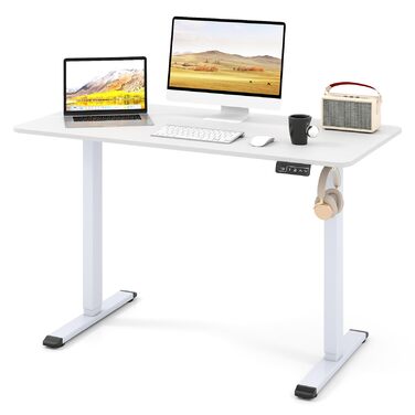 Електричний стіл LIFEZEAL для роботи сидячи та стоячи, регульований по висоті, з тримачем для навушників та органайзером для кабелів, ергономічний стіл з функцією пам&39яті для домашнього офісу, білий