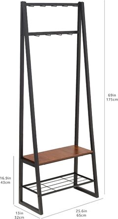 Шафа Storeo Basics з 9 гачками, лавкою для взуття та 2-рівневим місцем для зберігання, чорна, 65 см x 33 см x 170,1 см