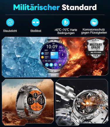 Розумний годинник LIGE Military для чоловіків - 1000 мАг/1,85 дюйма HD великий сенсорний екран/світлодіодна підсвітка, фітнес-годинник з більш ніж 110 спортивними режимами, відстеження серцевого ритму/сну, 2 браслети, водонепроникність IP68, спортивний го
