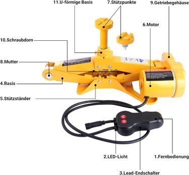 Електричний ножичний домкрат CarBole 3T, автомобільний домкрат 12 В з дистанційним керуванням, ножичний підйомник для заміни шин для позашляховика легкового автомобіля mpv, 12-45 см жовтий