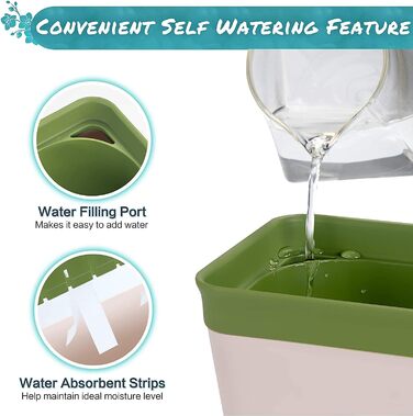 Горщик для рослин LATERN із 3 предметів із самополивом, прямокутний пластиковий квітковий горщик 27 см для садових квітів, бонсай, алое, трав, орхідей та сукулентів з віконцем для контролю рівня води та дренажним отвором, лоток