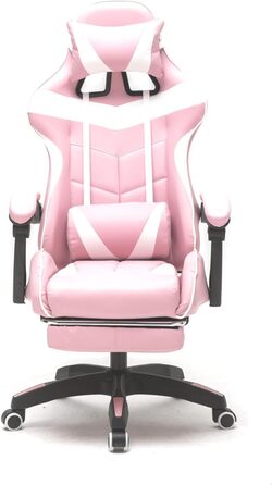 Ігрове крісло VDD Cyclone з підставкою для ніг - Офісне крісло - Гоночне ігрове крісло - Рожево-біле