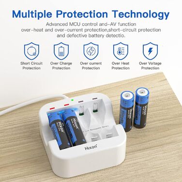 Акумуляторна батарейка Hixon 1,5 В типу АА, акумуляторні батарейки типу АА 1,5 В, високоємні батарейки типу АА ємністю 3500 мВтгод, 8 шт. із швидким зарядним пристроєм Ultra Type-C 2,0 Гц