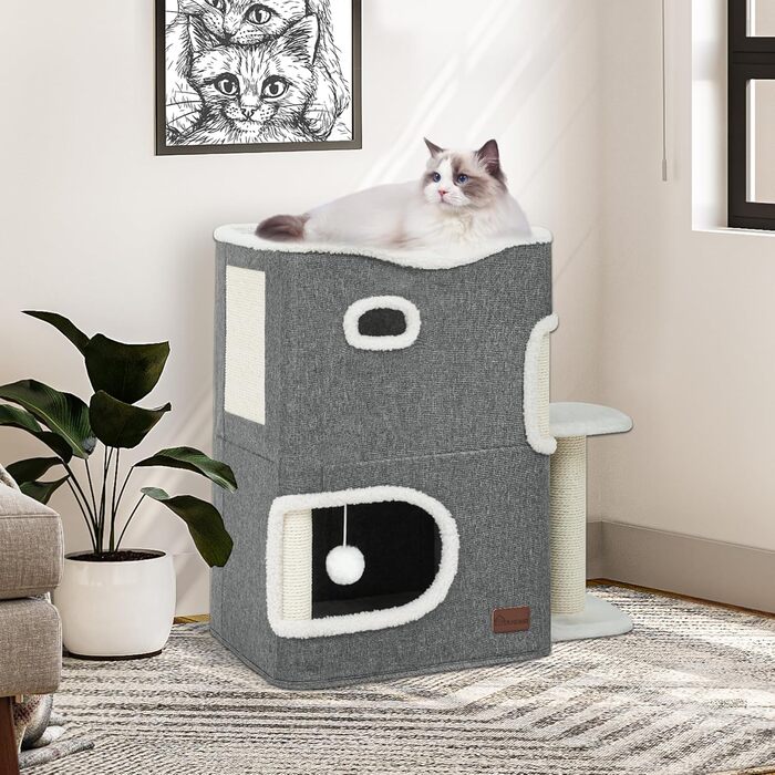 Котячий будиночок, котяче ліжко для домашніх котів, котяча бочка, котяча печера, невелика когтеточка з платформою, котячі меблі, котяче ліжко-печера, котячі печери, котячі ліжка (сірий)
