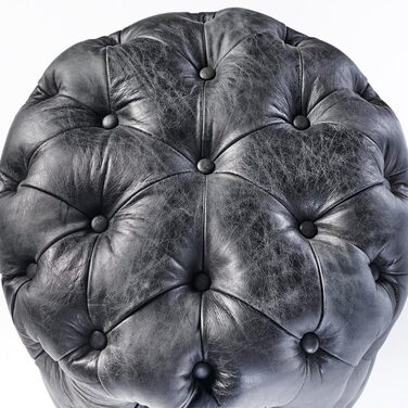 Пуф-табурет Chesterfield з натуральної шкіри, чорний, вінтажний, шкіряний, пуф-табурет, 659