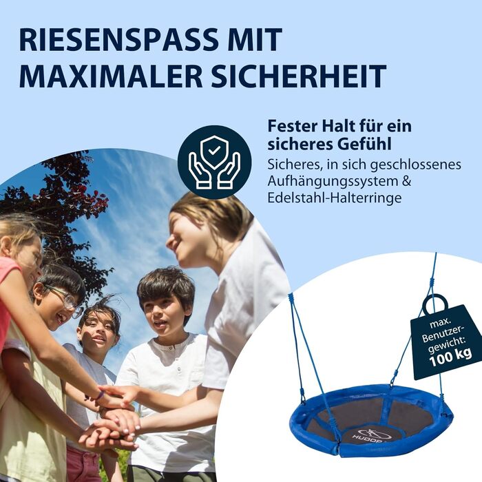 Синя пластикова гойдалка-гніздо до 100 кг - Підвісна гойдалка діаметром 90 см для приміщень та вулиці - Сімейна гойдалка для дітей