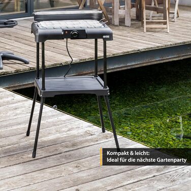 Підлоговий гриль TZS Перша Австрія 2000 Вт Електричний гриль з регулятором температури та відбивачем тепла Садовий гриль на ніжках Поверхня гриля 45 см х 22 см з тамбуром Барбекю Електричний стіл Гриль