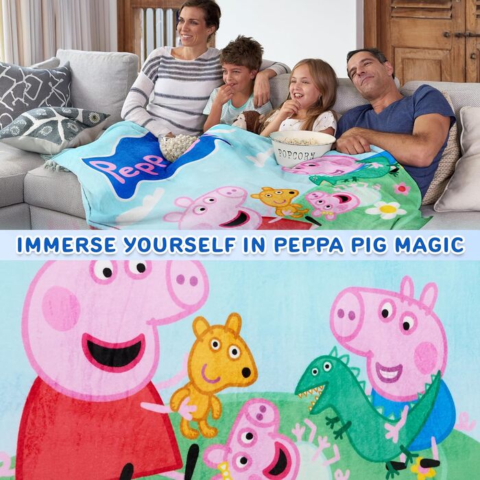 Дитяча ковдра Get Trend Peppa Pig 130x150 см, пухнаста флісова ковдра з мотивом, м&39яка ковдра для дивана та ліжка, подарунок для дівчаток та хлопчиків (різнокольоровий колір Peppa Pig)
