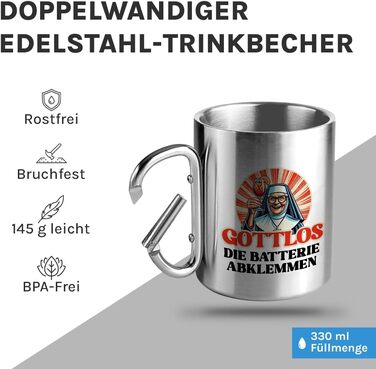 Чашка для пиття з нержавіючої сталі з карабіном Ідея подарунка 330 мл Чашка Келихи для кемпінгу Срібний